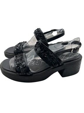 Coaster Sandals Size 9 Black  With Sequined Straps & Chunky Heel